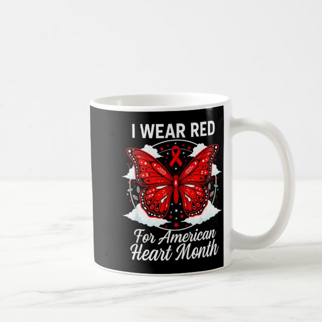 Taza De Café American Heart Disease Awareness Month Ribbon Red  (Derecha)