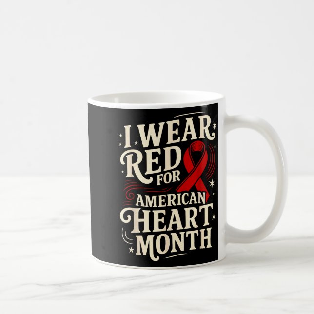 Taza De Café American Heart Disease Awareness Month Ribbon Red  (Derecha)