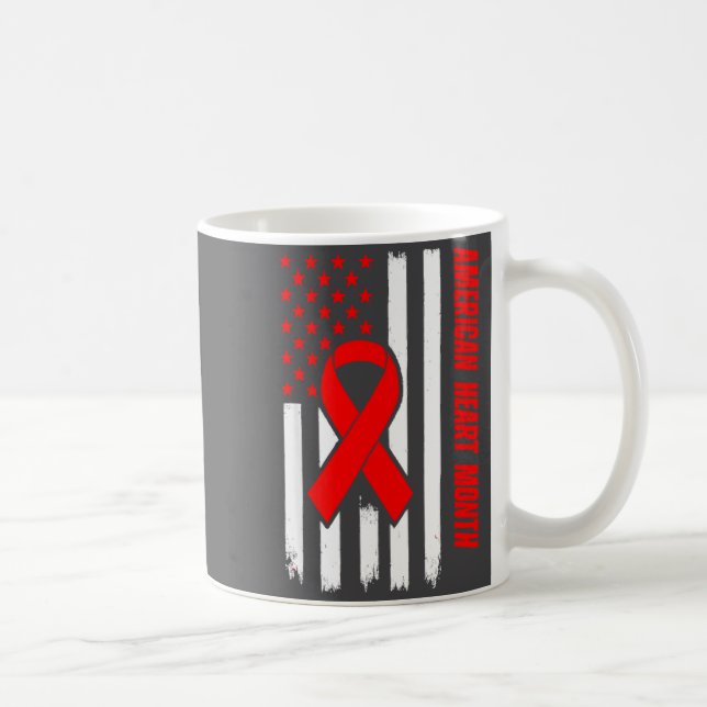 Taza De Café American Heart Disease Awareness Month Ribbon Red  (Derecha)