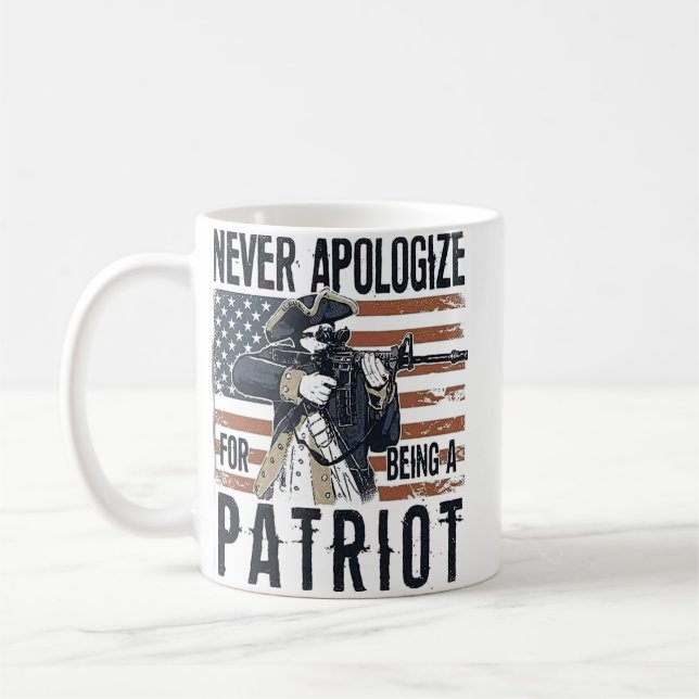 Taza De Café American Patriot "Never Apologize" Minutemen  (Izquierda)