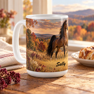 Taza De Café American Saddlebred Castaño Personalizado Otoño Pr