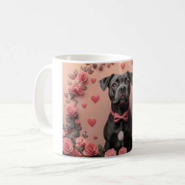 Taza De Café American Staffordshire con Rosas - El día de San V (Anverso izquierdo)