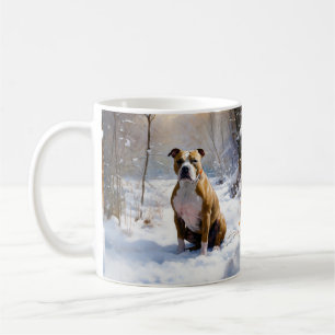 Taza De Café American Staffordshire Deja que nieve Navidad