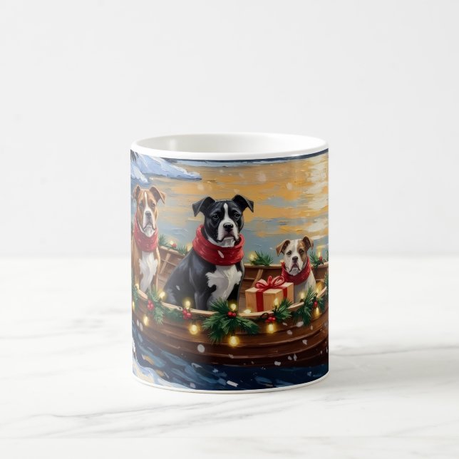 Taza De Café American Staffordshire Terrier Christmas Boat (Centro)