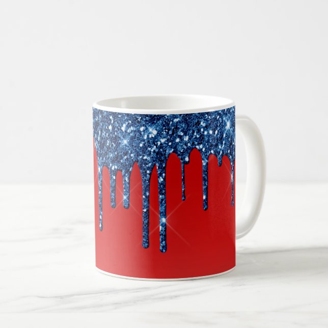 Taza De Café Americana Rojo Azul Brillo Goteo (Anverso derecho)