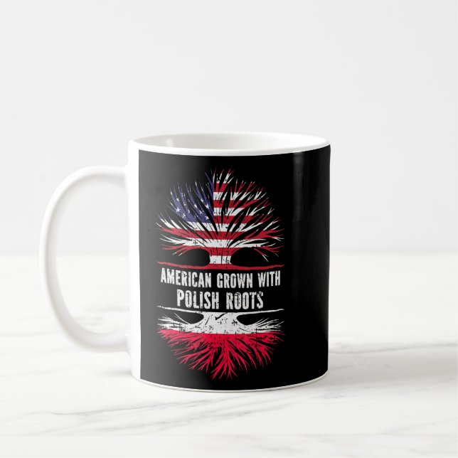 Taza De Café Americano Crecer Con Raíces Polacas Bandera Estado (Izquierda)