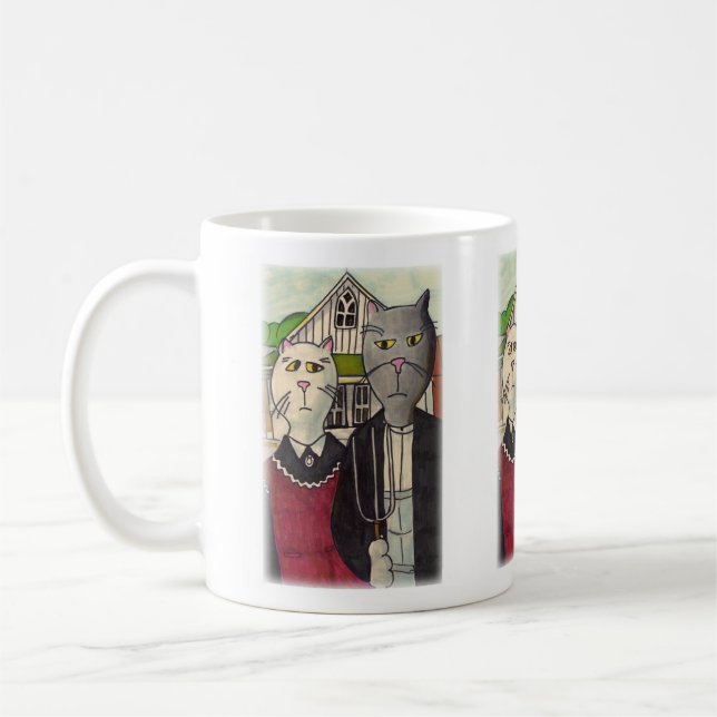Taza De Café Americat Gothic Cute Classic Cat Character Art (Izquierda)