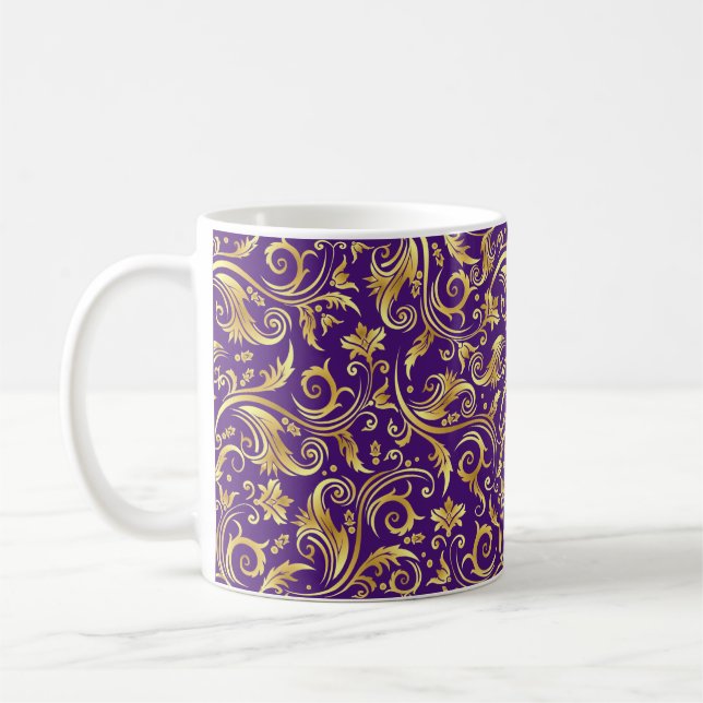 Taza De Café Amethyst Purple Golden Scrollwork (Izquierda)