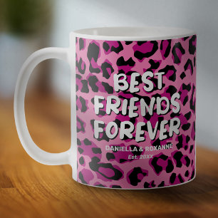Taza De Café Amigas BFF Mejores Amigas Leopardo Rosa