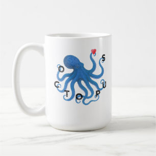 Taza De Café Amigo Pulpo Azul Adorable con Corazón Océano Buceo