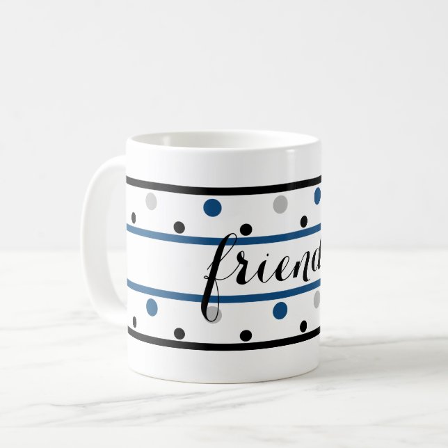 Taza De Café Amigos Azure Blue Silver Black Polka Dots (Anverso izquierdo)
