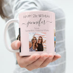Taza De Café Amigos de cumpleaños ruborizados nombres de fotos<br><div class="desc">Un regalo de los amigos por el cumpleaños 21 de una mujer, celebrando su vida con 3 de sus fotos de ella, sus amigos, familia, interés o mascotas. Personalice y agregue su nombre, edad 21 y sus nombres. Letras de color negro. Fondo de color oro, rosa rosa y rosa, femenino,...</div>