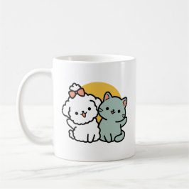 Taza De Café Amigos De Verdad Para Siempre | Dúo de gato y perr