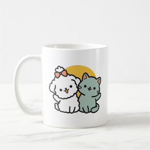 Taza De Café Amigos De Verdad Para Siempre   Dúo de gato y perr