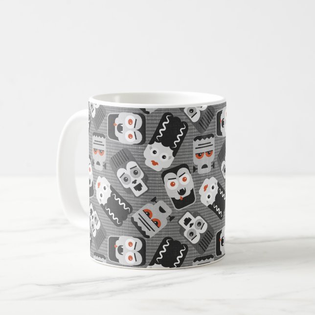 Taza De Café Amigos Frankenstein y espeluznantes - negros, blan (Anverso izquierdo)