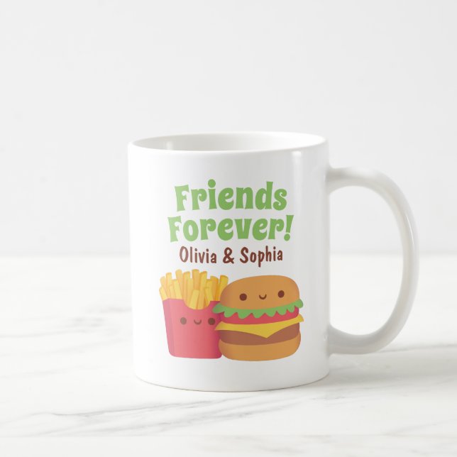 Taza De Café Amigos para siempre, Kawaii Fries y Burger (Derecha)