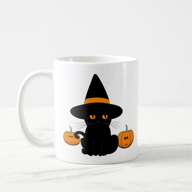 Taza De Café Amigos Personalizados honrados de Halloween, gato  (Izquierda)