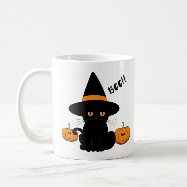 Taza De Café Amigos Personalizados honrados de Halloween, gato  (Izquierda)