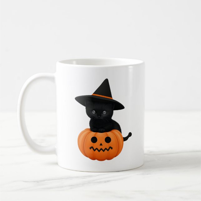 Taza De Café Amigos Personalizados honrados de Halloween, gato  (Izquierda)
