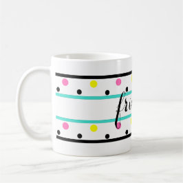 Taza De Café Amigos puntos de polka rosa amarillo turquesa
