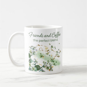 Taza De Café "amigos y café" flores de color de agua verde
