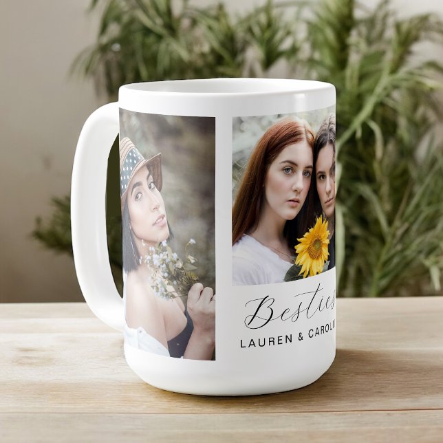 Taza De Café Amistad de plantilla de 3 fotos de Besties (Personalize with 3 selected pohotos and your names.)