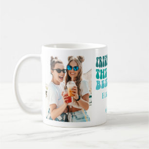 Taza De Café Amistad Groovy Retro Turquesa 2 Fotos y Nombres