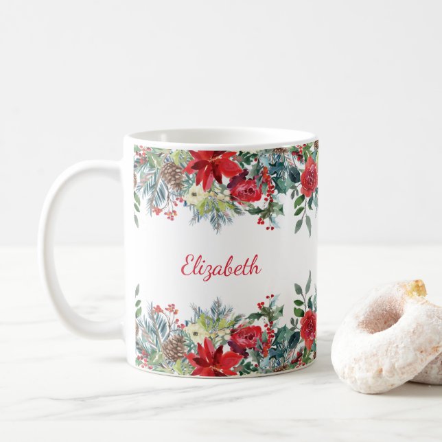 Taza De Café Amistad Rosa Monograma navidad (Con donut)
