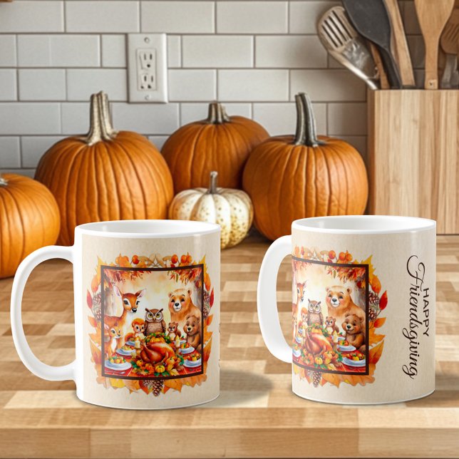 Taza De Café Amistosos animales de Woodland hojas de otoño (Subido por el creador)