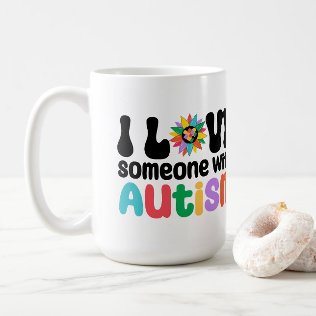 Taza De Café Amo a alguien con autismo (Con donut)