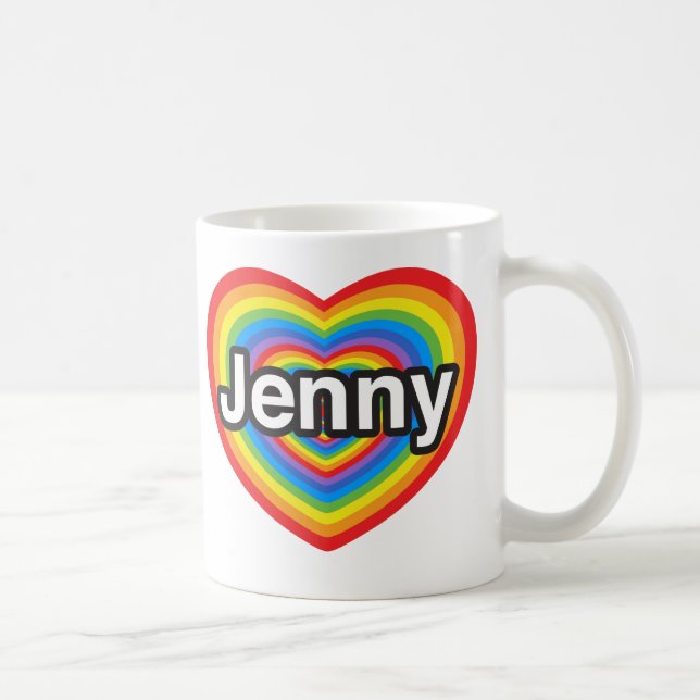 Taza De Café Amo a Jenny. Te amo Jenny. Corazón (Derecha)