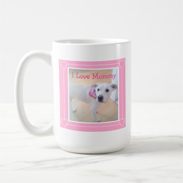 Taza De Café Amo a mamá dulce Bonito de perro con cachorro blan (Izquierda)