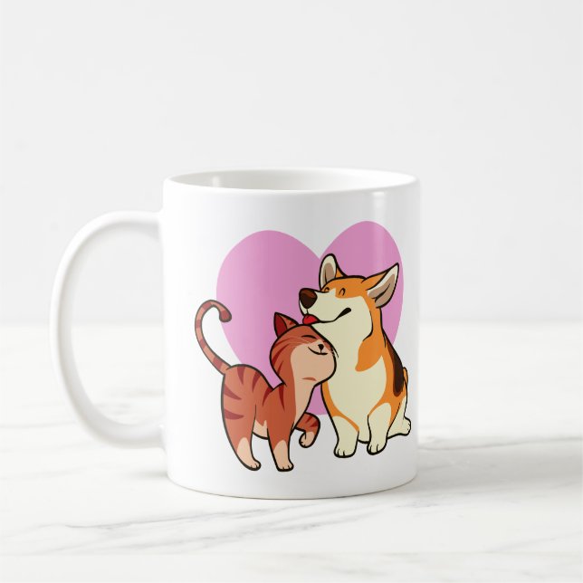 Taza De Café Amo a mi Mascota | Gato y Perro Amante (Izquierda)
