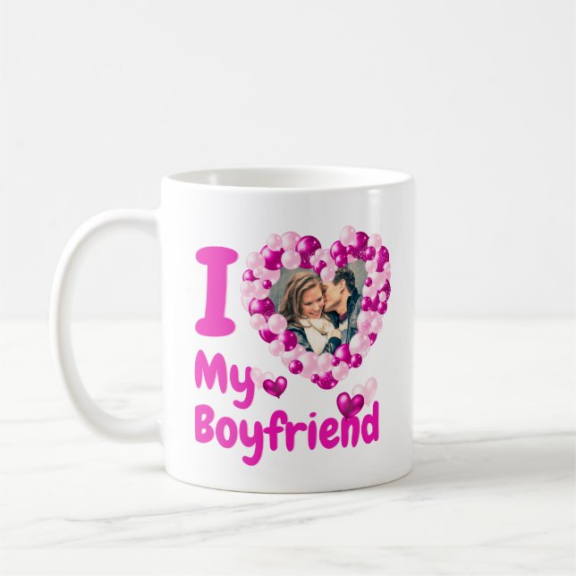 Taza De Café Amo a mi novio, Personalizado rosado caliente. (Izquierda)