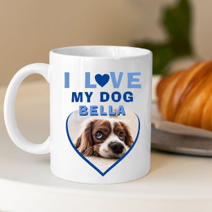 Taza De Café Amo a mi perro Corazón Azul Foto Nombre del perro