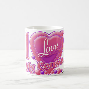 Taza De Café Amo a mi primo rosa/morado - corazón