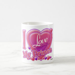 Taza De Café Amo a mi príncipe rosa/morado - corazón