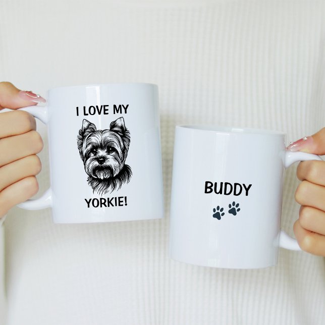 Taza De Café Amo a mi yorkie personalizado con el boceto yorkie (Subido por el creador)