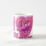 Taza De Café Amo a mis hijos rosados/morados - corazón<br><div class="desc">Amo a mis hijos rosados/morados - corazón</div>