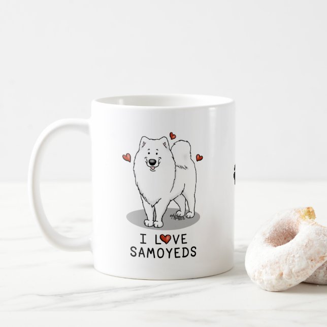 Taza De Café Amo a Samoyeds - Perro lindo (Con donut)