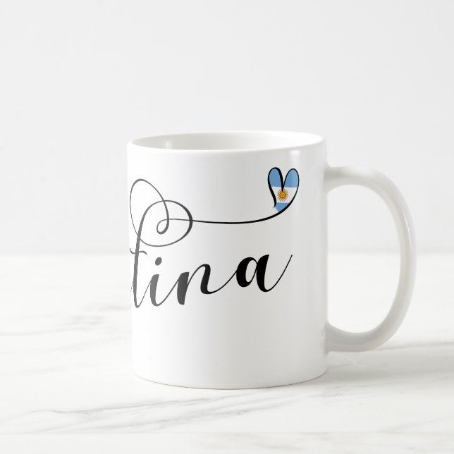 Taza De Café Amo Argentina, Corazón de Bandera Argentina (Derecha)
