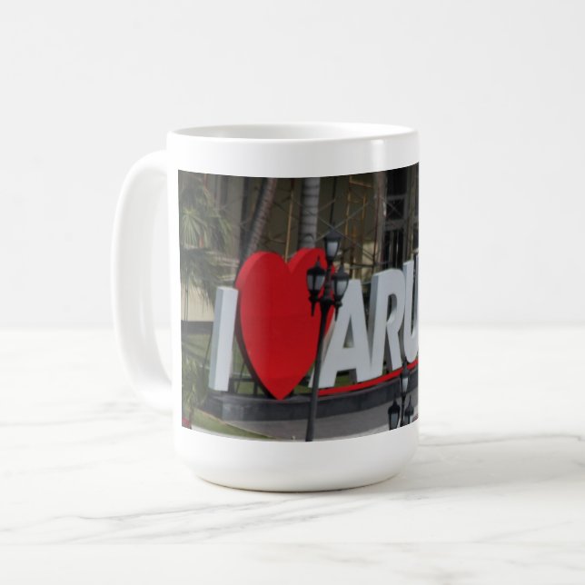 Taza De Café "Amo Aruba", corazón rojo, taza, fotografía (Anverso izquierdo)
