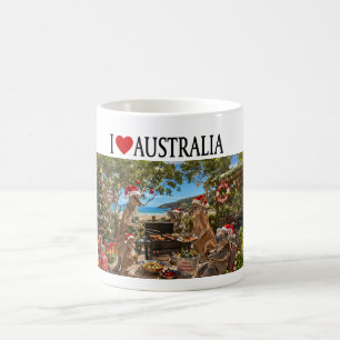 Taza De Café Amo Australia Navidad Canguro Koala Barbacoa