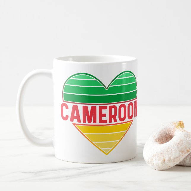 Taza De Café Amo Camerún, el corazón camerunés (Con donut)