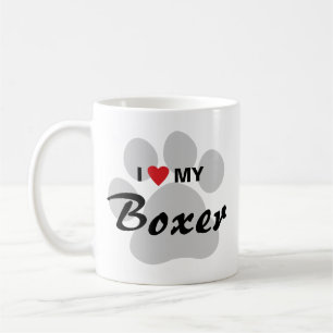Taza De Café Amo (corazón) a mi boxeador Pawprint