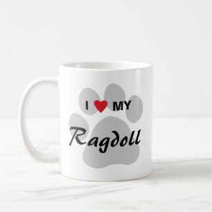Taza De Café Amo (corazón) mi gato Pawprint de Ragdoll
