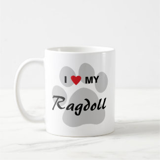 Taza De Café Amo (corazón) mi gato Pawprint de Ragdoll