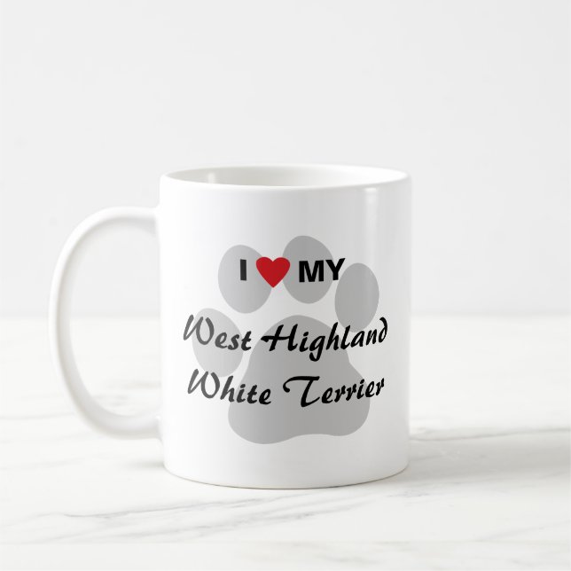 Taza De Café Amo (corazón) Westie Pawprint (Izquierda)
