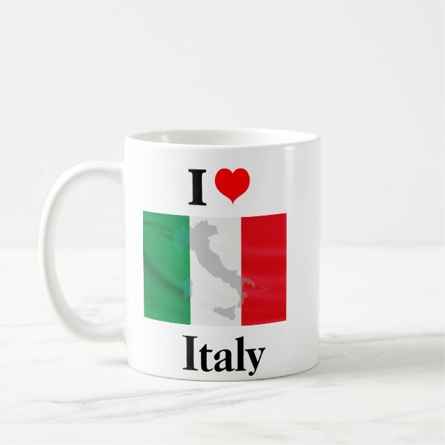Taza De Café Amo el mapa de la bandera de Italia (Izquierda)