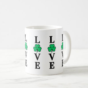 Taza De Café Amo Irlanda Shamrock Clover Leaf Simple Elegante